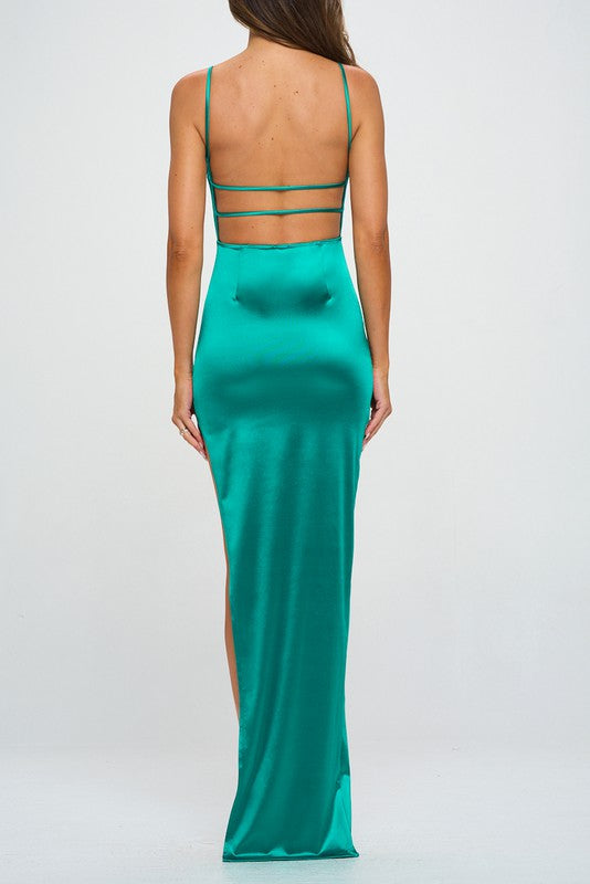 Casino Royale Satin Maxi Dress (Jade)