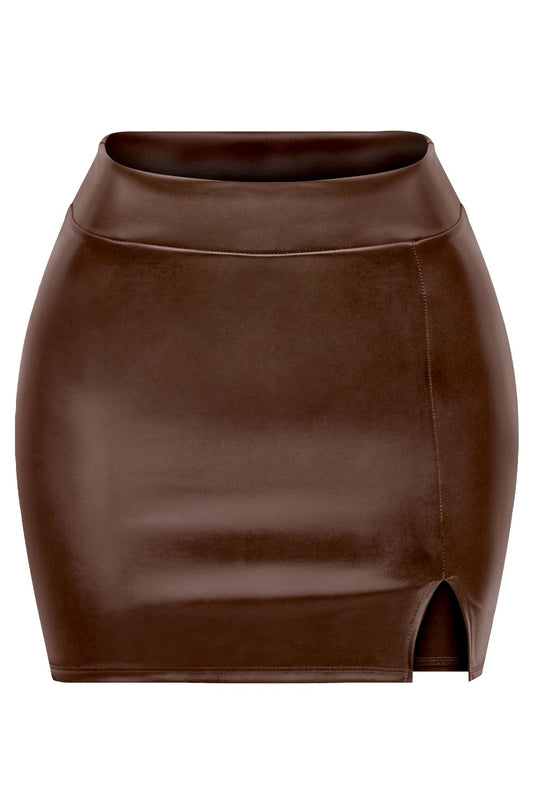 Rosa Leather Skirt (Brown)