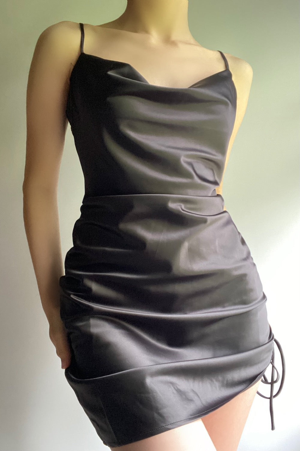 Tilda Satin Ruched Dress (Black)