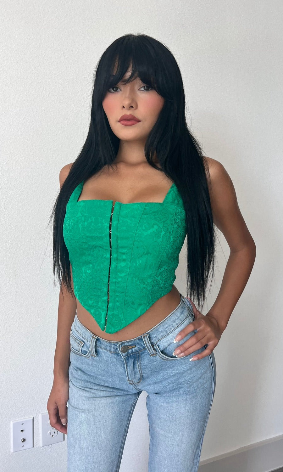 Lauren Textured Corset Top (Green)