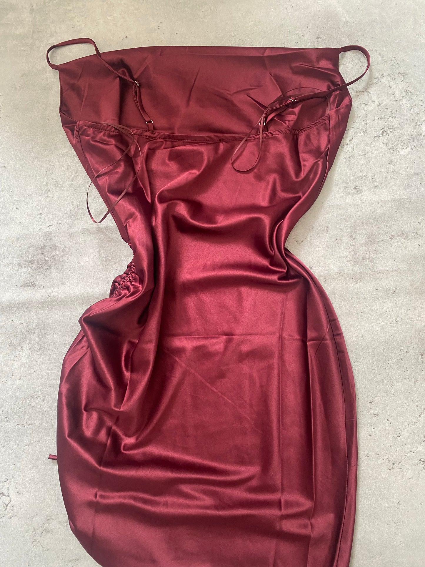 Tilda Satin Ruched Dress (Port Red)