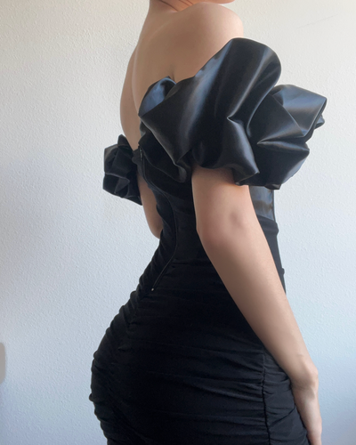 Mila Ruffle Off The Shoulder Dress (Black)