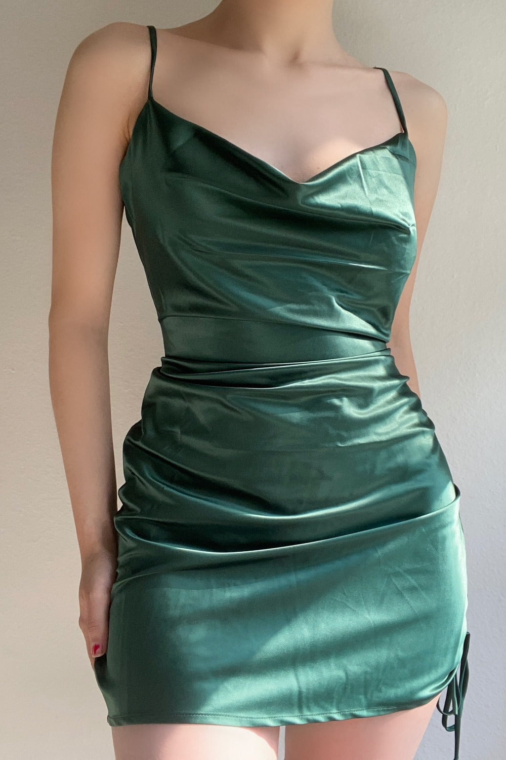 Tilda Satin Ruched Dress (Green)